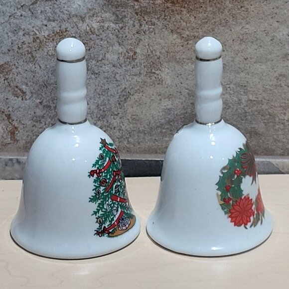 Vintage Pair Christmas Bells Christmas Tree & Christmas Wreath Gold Band - Picture 5 of 9